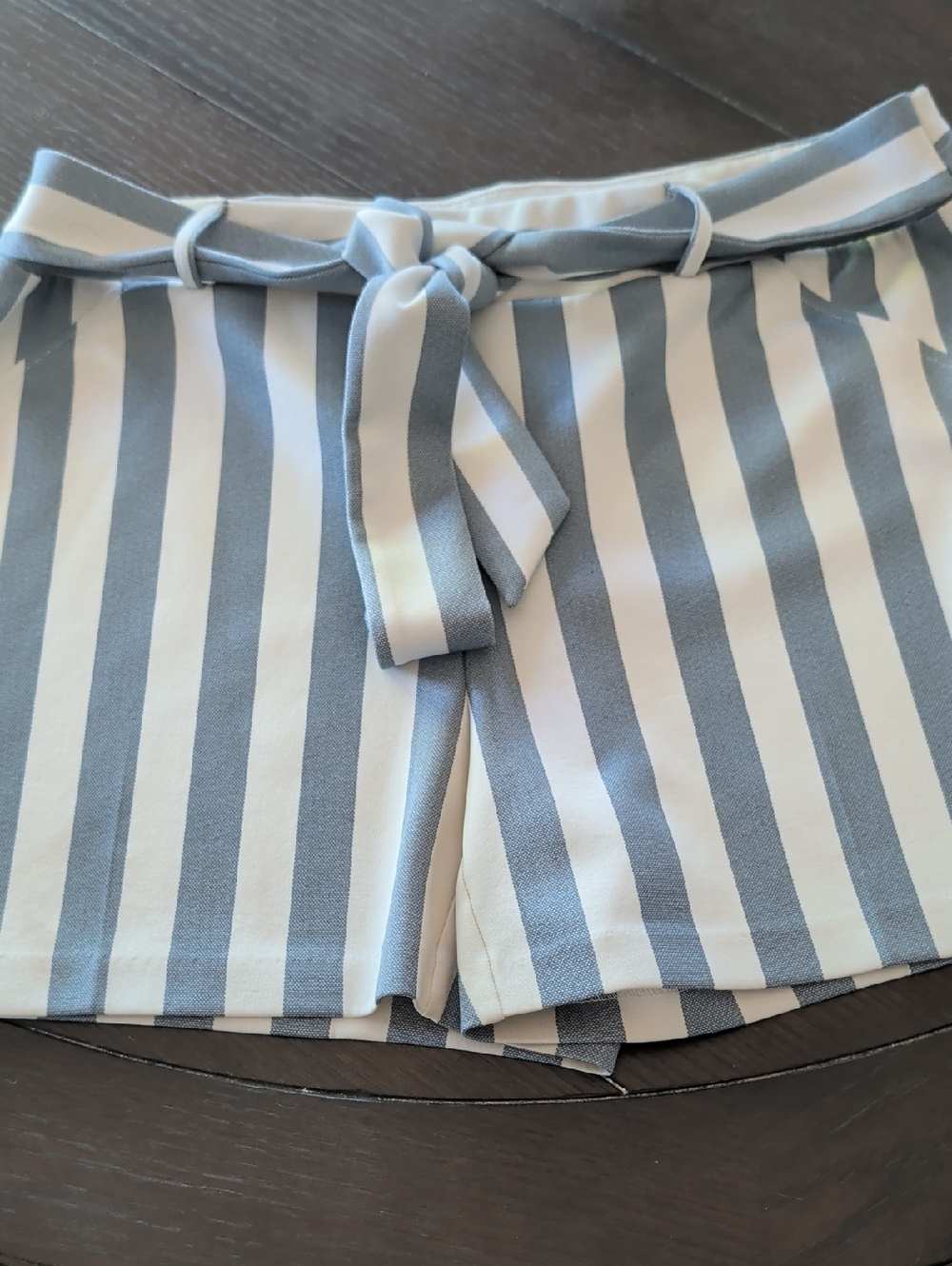 NYC Blue & White Vertical Stripe High-Waist Tie Shorts